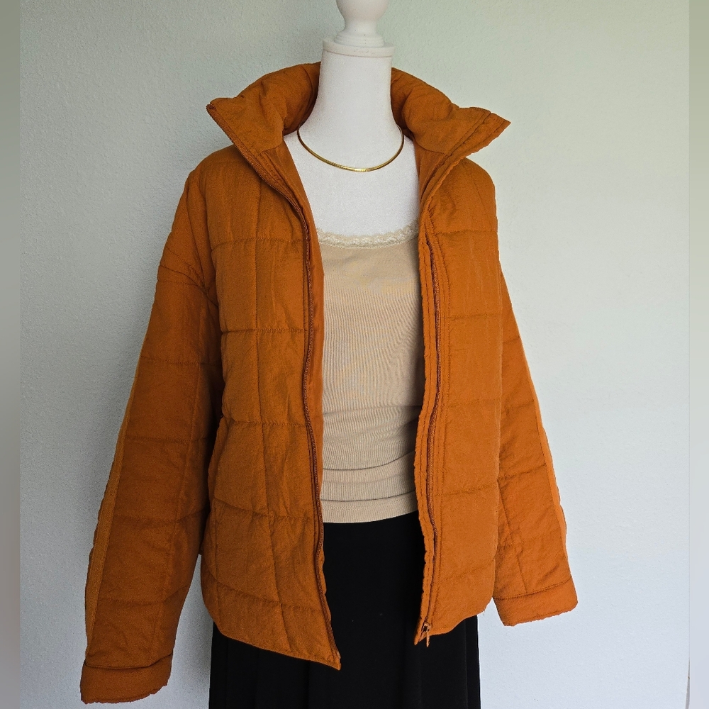 Orange Quilted Jacket Size Large Womens